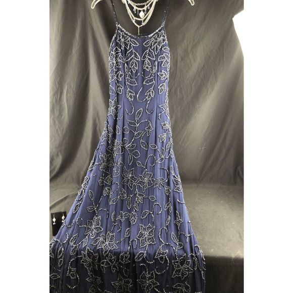 SOLD- Sean Collection Blue Navy Heavy Beaded Size Small Formal Dress with Matchi - Picture 1 of 5
